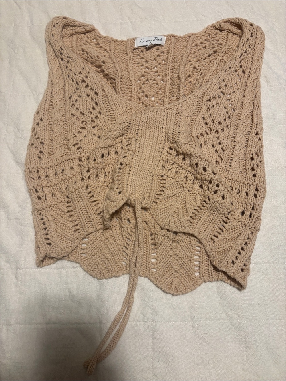 Emory Park Crochet Drawstring Tank in Beige